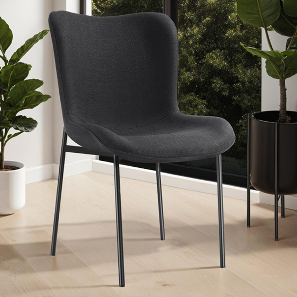 tectake Tessa Set of 4 Black Woven Fabric Padded Dining Chair Image 1