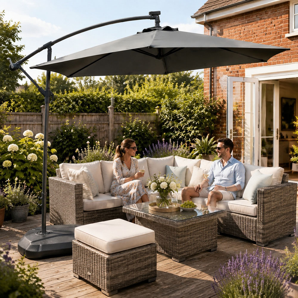Direct Wicker Grey Crank Handle Cantilever Parasol 2.94m Image 4
