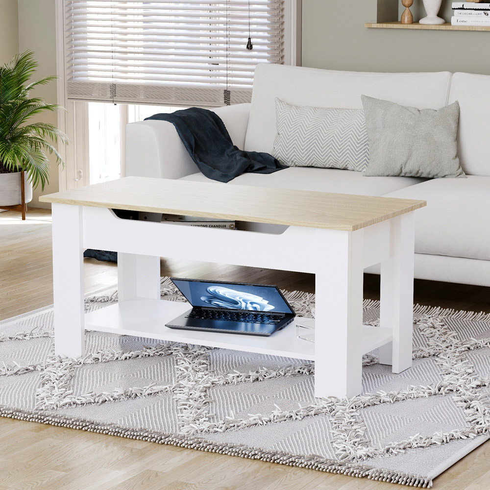 Vida Designs Oak and White Lift Up Coffee Table Image 4