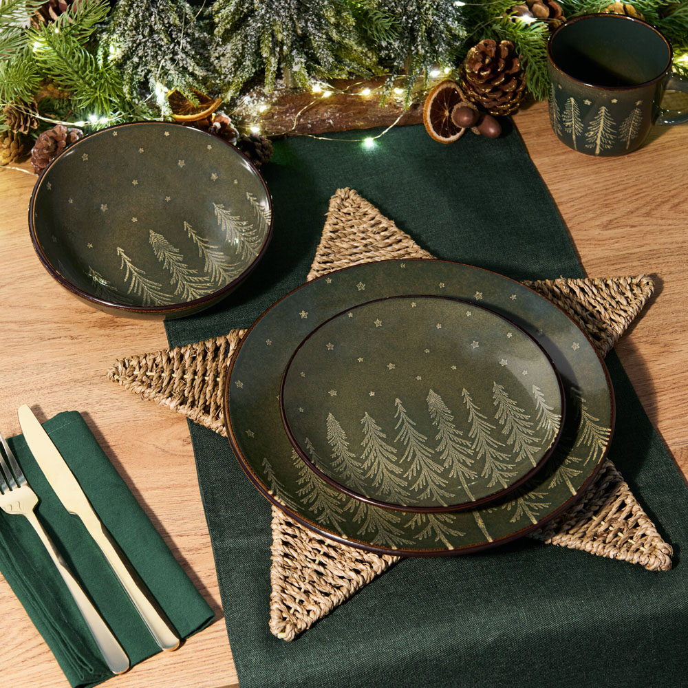 Nordic Pine 12 Piece Reactive Glaze Dinner Set Green Image 2