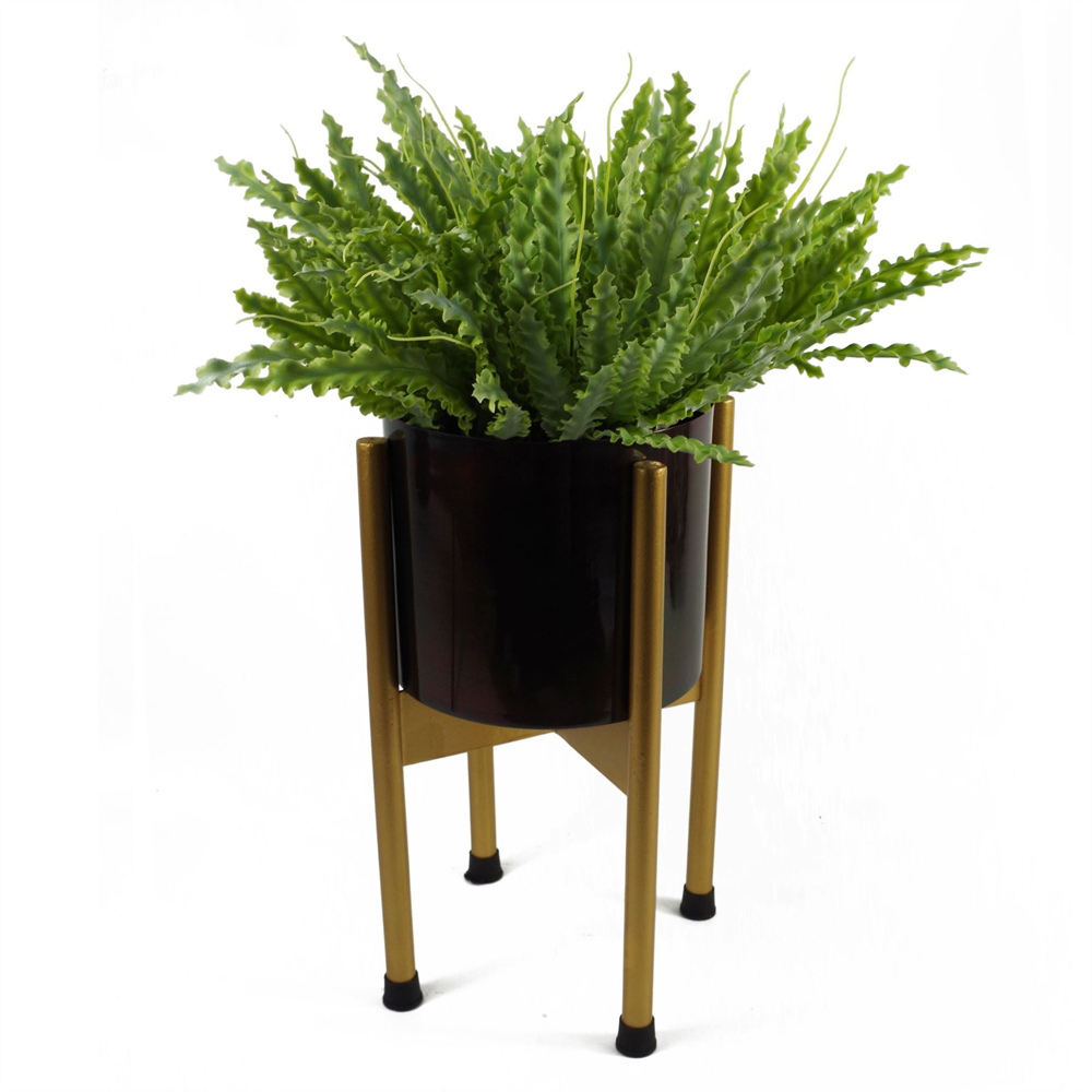 Leaf Gold Hammered Straight Edge Metal Bowl Planter 32 x 20cm Image 2