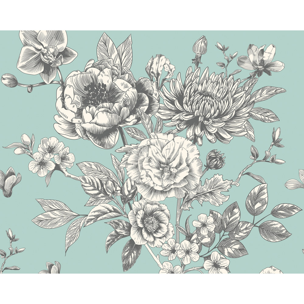 Origin Murals Large Rose Toile Seafoam Wall Mural Large Image 2