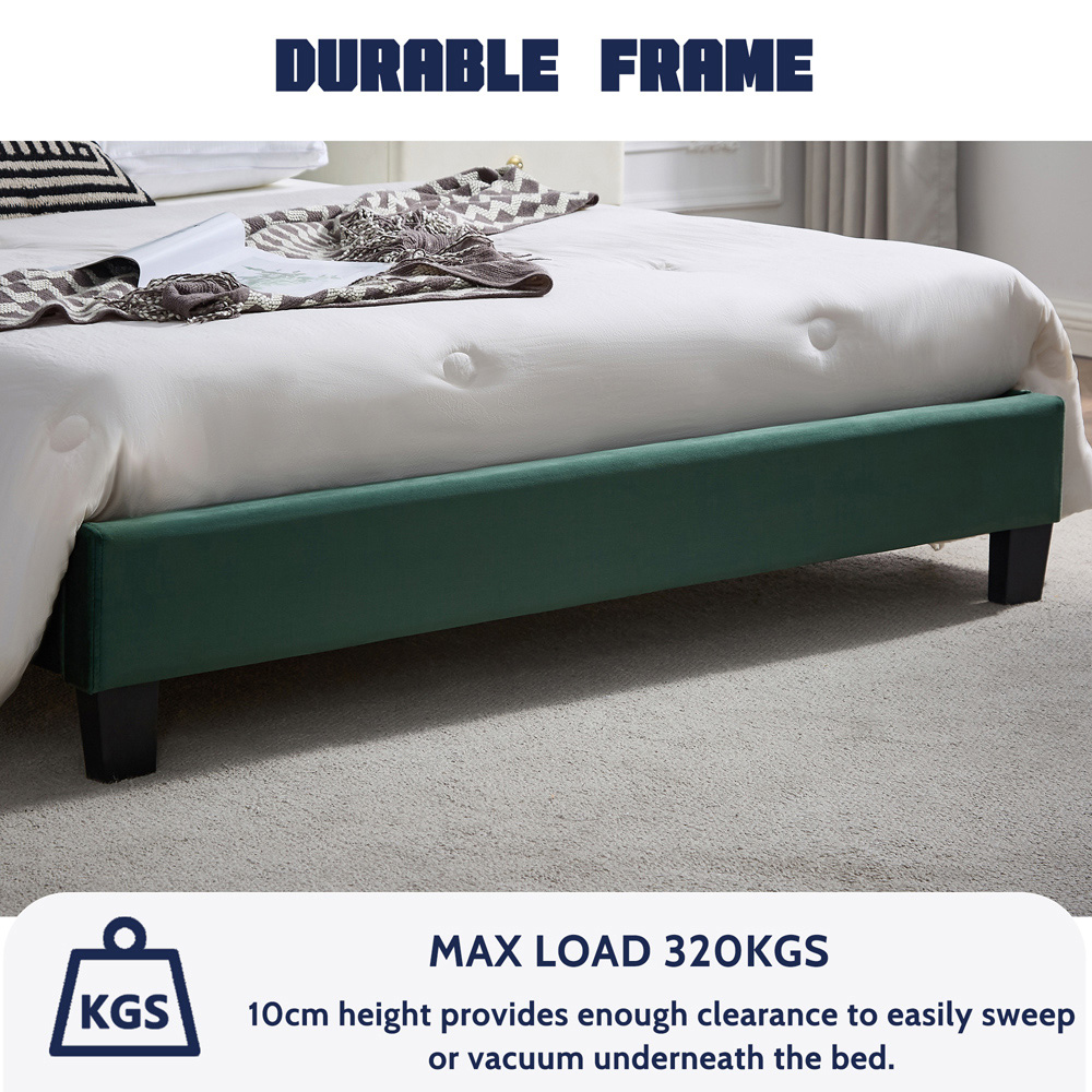 Furniture One King Size Green Upholstered Bed Frame with Adjustable Headboard Image 5