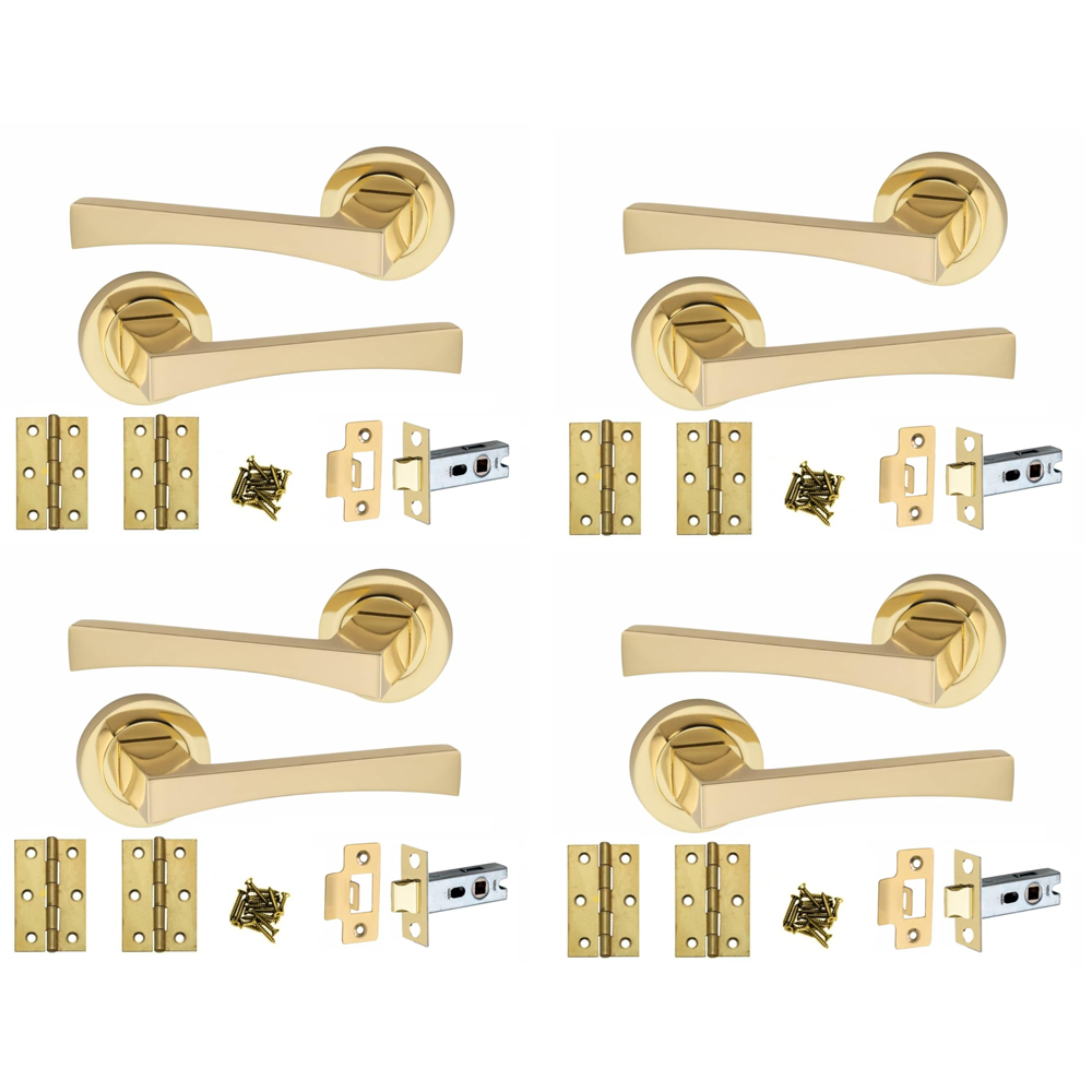 Golden Grace Electro Brass Wave Latch Handles Set 52mm 4 Pack Image 1
