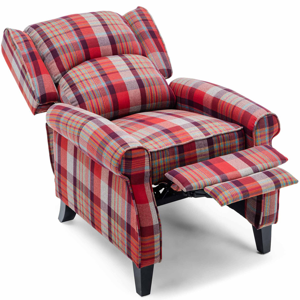 Furniture Online Eaton Red Wing Back Checkered Recliner Chair Image 4