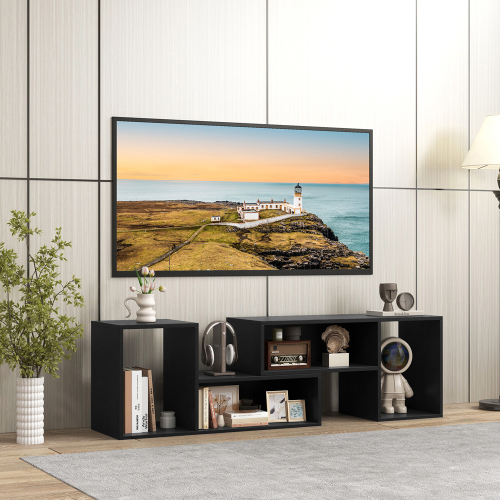 Costway 2 Piece Black Modern Multifunctional Console TV Unit Image 4