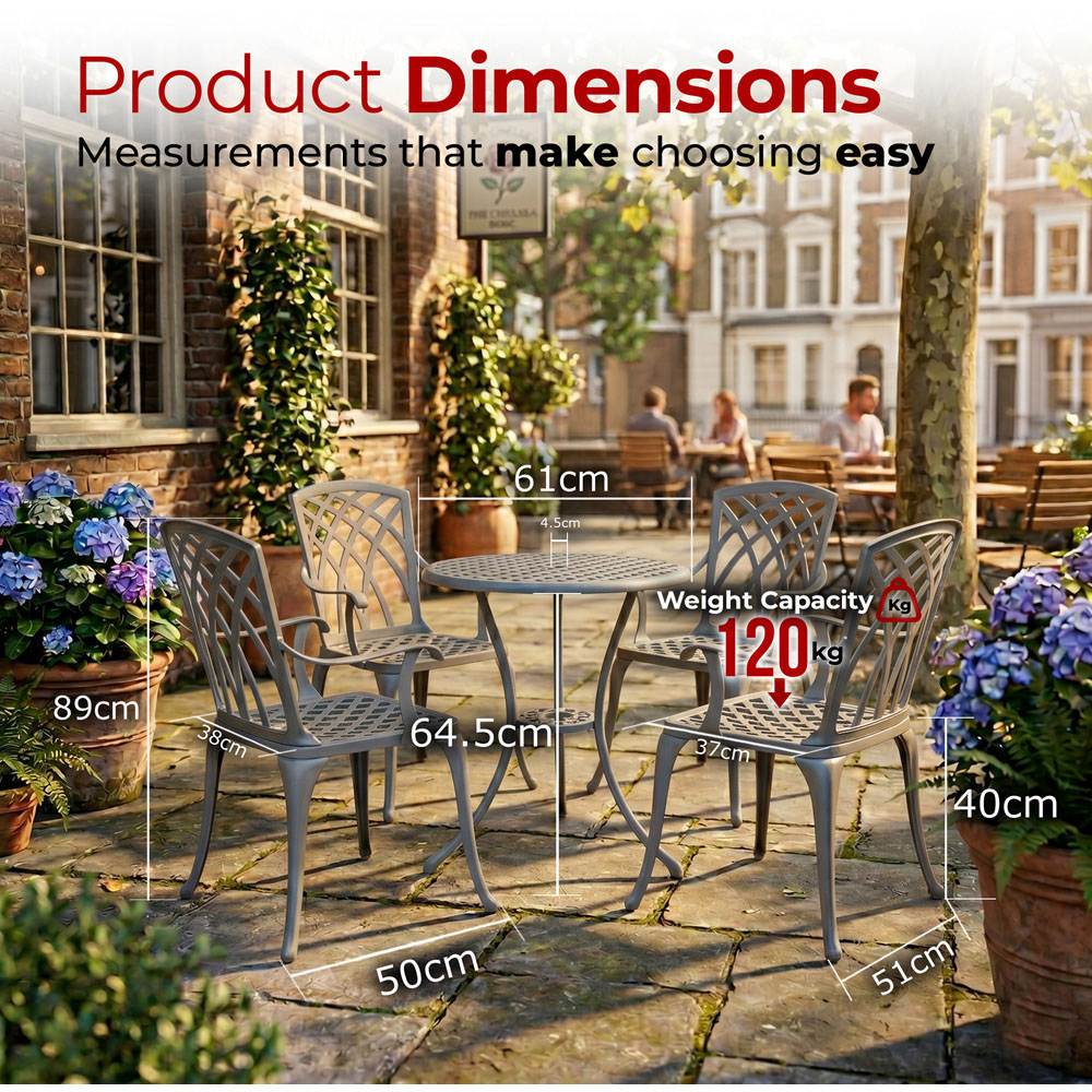 Centurion Oshowa 4 Seater Grey Cast Aluminium Garden Bistro Set Image 9