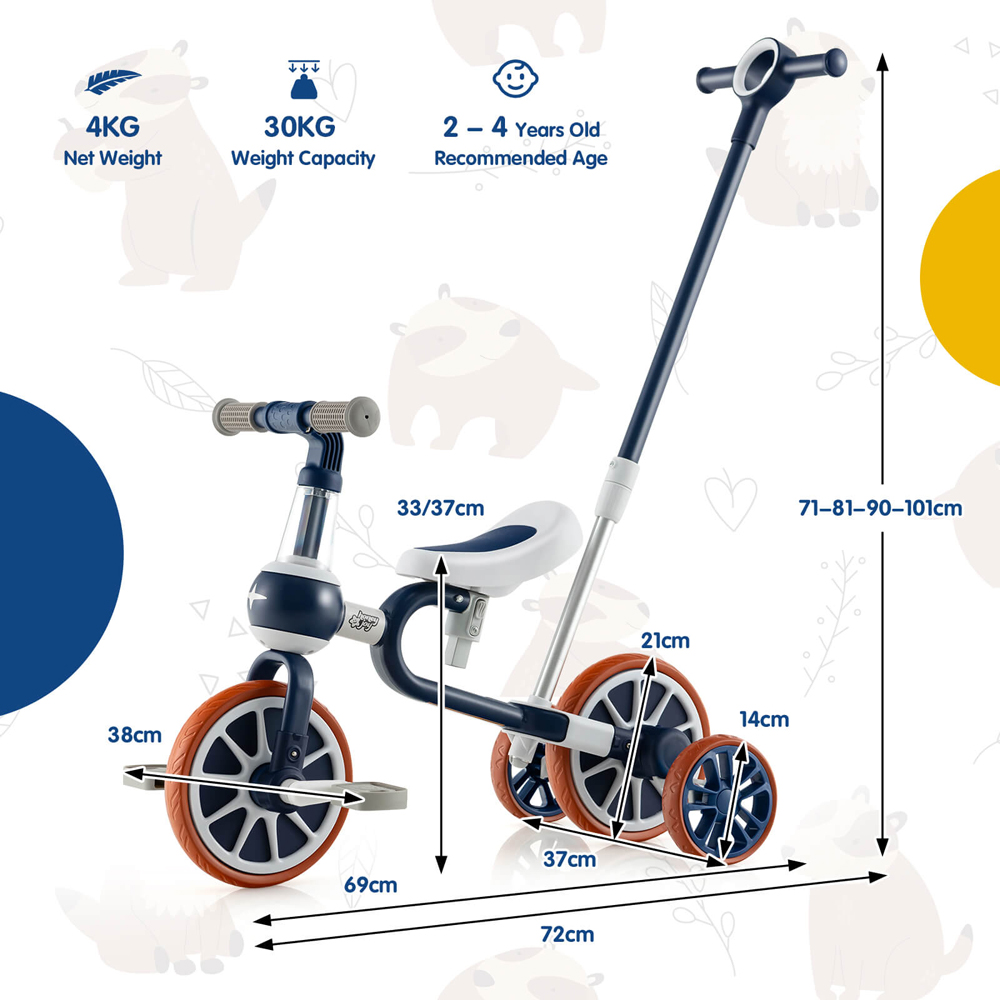 Costway 4 in 1 Navy Kids Balance Training Trike Image 9