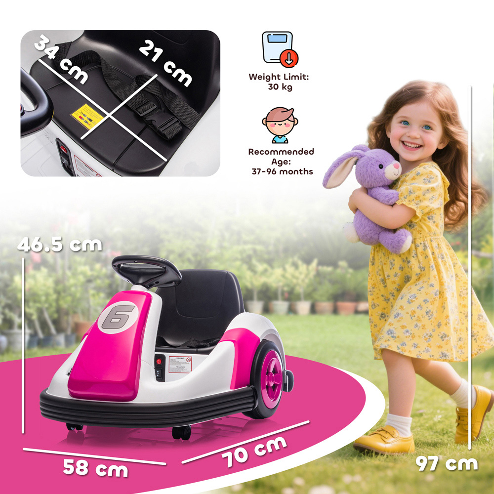 Tommy Toys Kids Pink 360 Degree Rotating Ride On Bumper Car with Safety Belt Image 9
