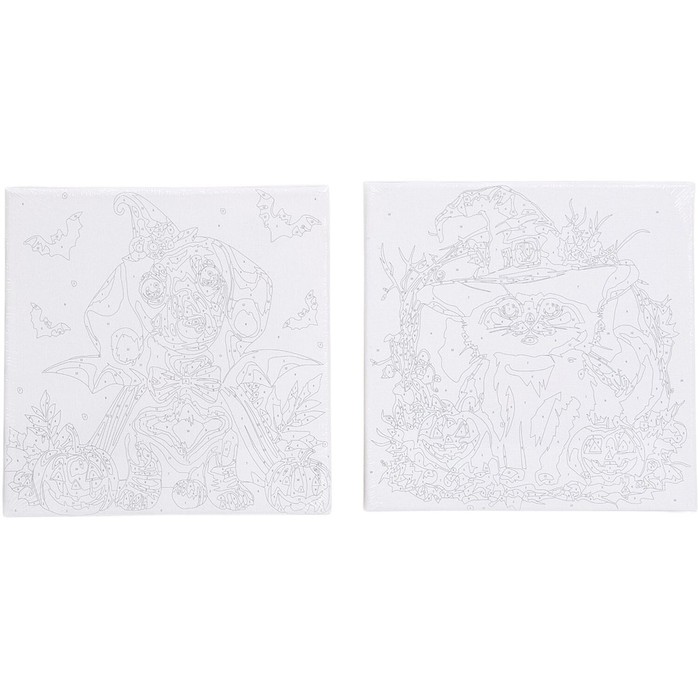 Pack of 2 Paint By Numbers Halloween Dog and Cat Canvases Image 3
