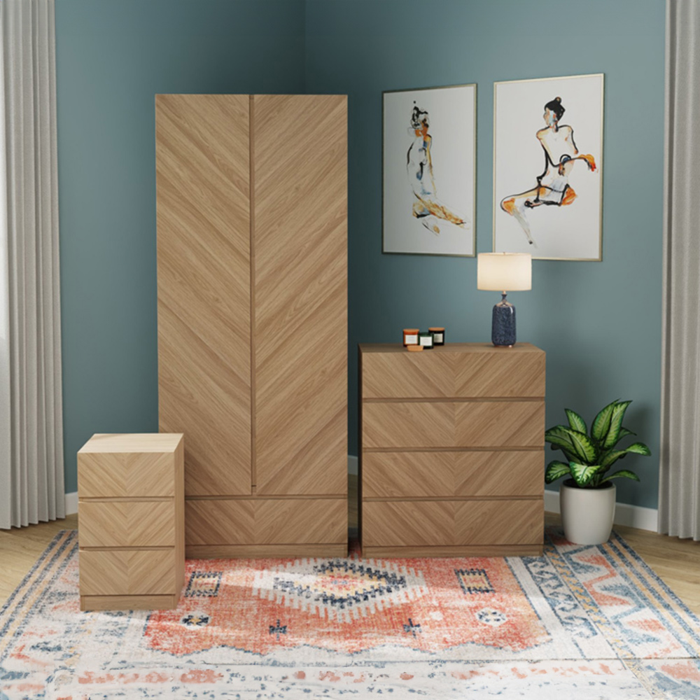 GFW Catania Euro Oak Wood 3 Piece Bedroom Furniture Set Image 6