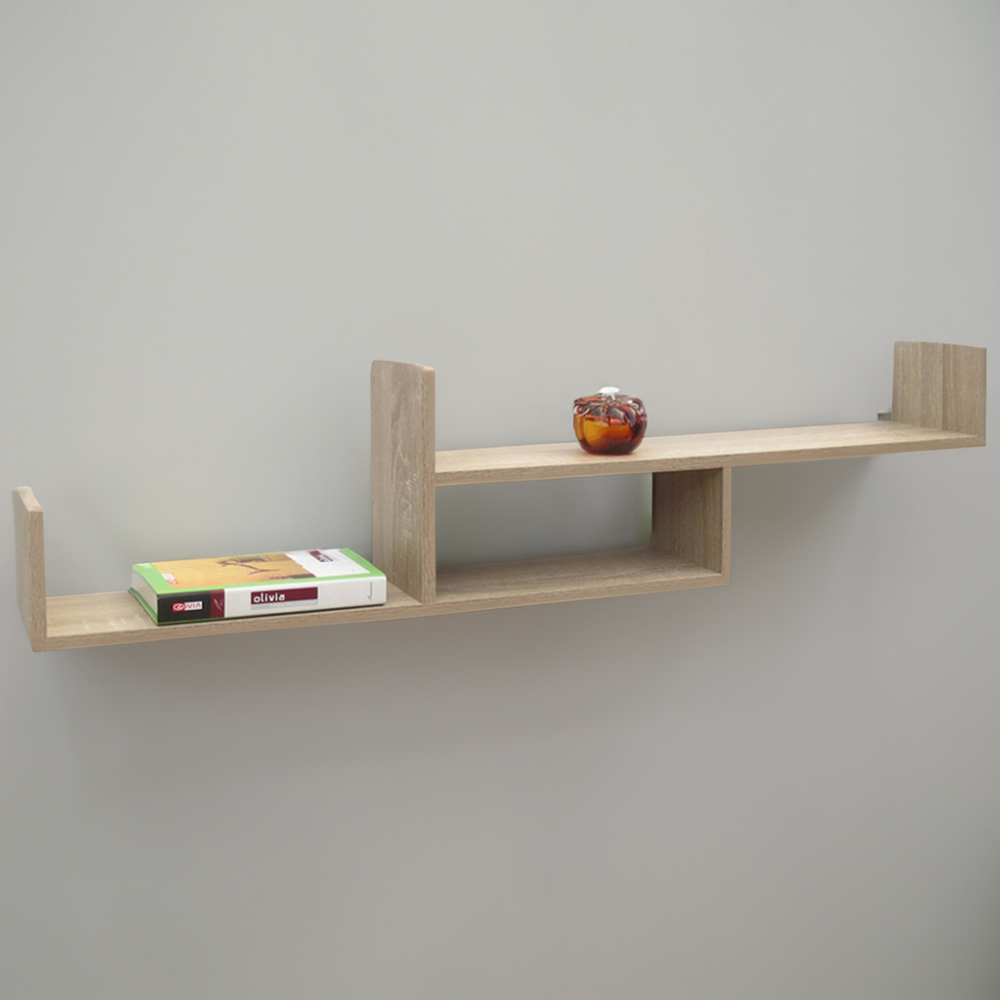 Core Products Tweed 2 Tier Oak Floating Wall Shelf Image 1