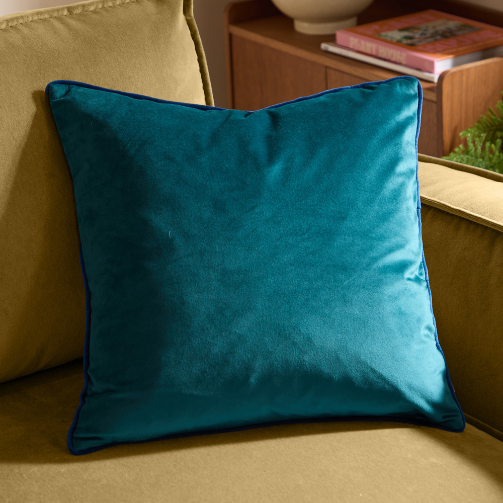 Furn Meridian Teal and Navy Velvet Cushion 45 x 45cm Image 2