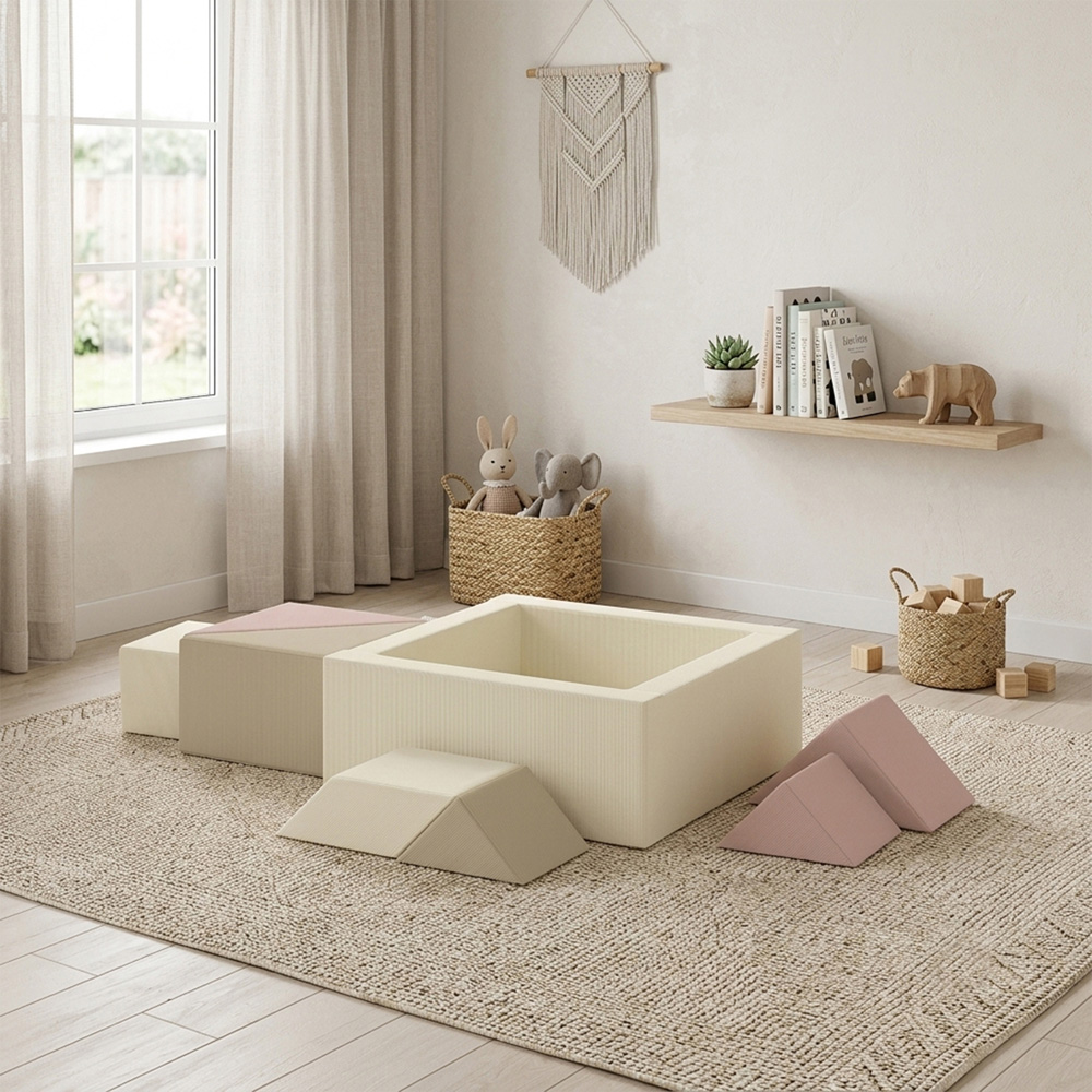 AIYAPLAY Kids Beige Tangram-Inspired Soft Play Set with Removable Cover 9 Piece Image 4