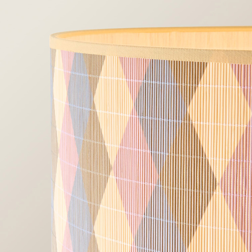 ValueLights Heather Diamond Print Bamboo Drum Shade Light Wood Stem Floor Lamp with Bulb Image 4