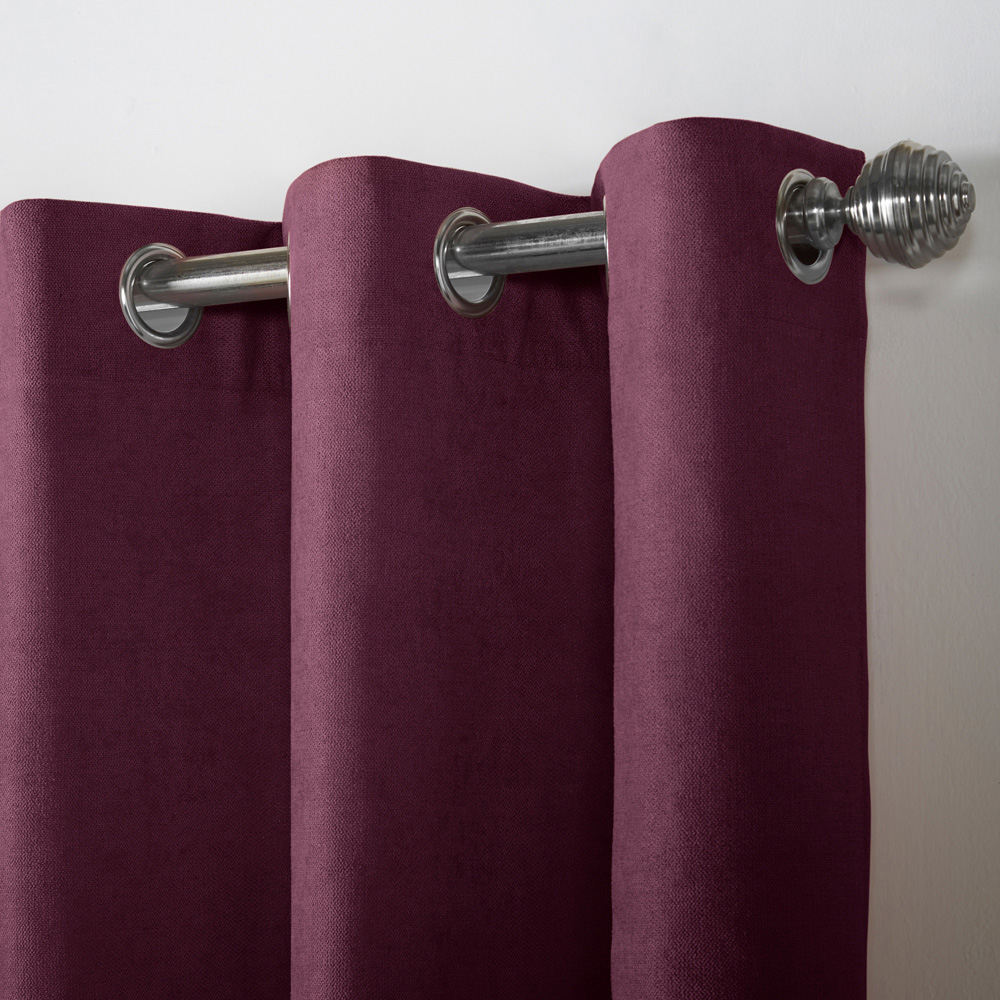 Alan Symonds Aubergine Velvet Chenille Ring Top Eyelet Curtains 142 x 183cm Image 3