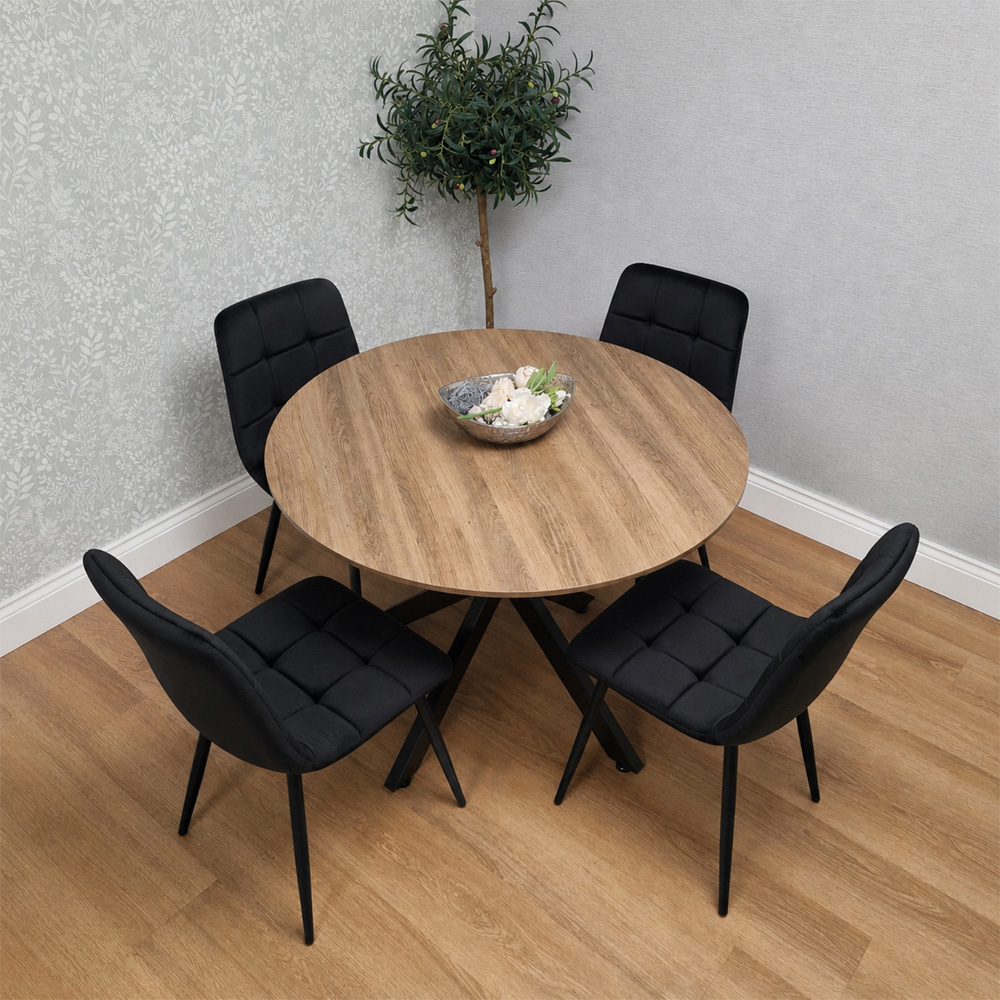 Kosy Koala 4 Seater Wood Effect Velvet Round Dining Set Blue Image 6