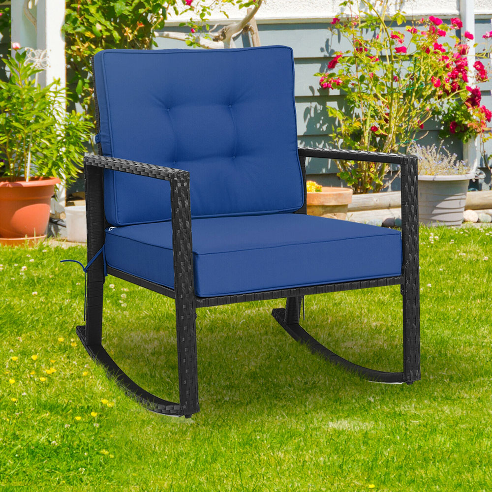 Costway Navy Rattan Rocking Chair Image 1