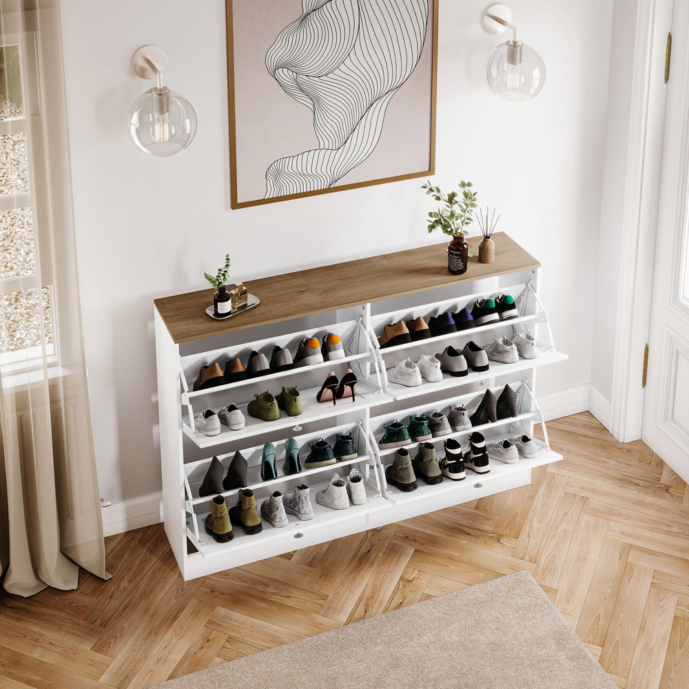 VIDA DESIGNS 4 Drawer White and Oak Effect Shoe Cabinet Image 4