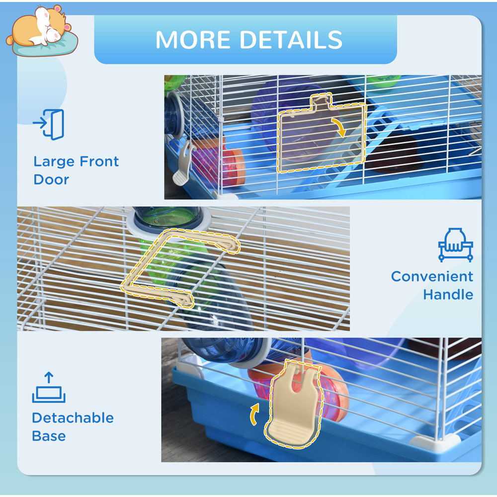 PawHut White and Blue Hamster Small Animal Cage Carrier Image 6