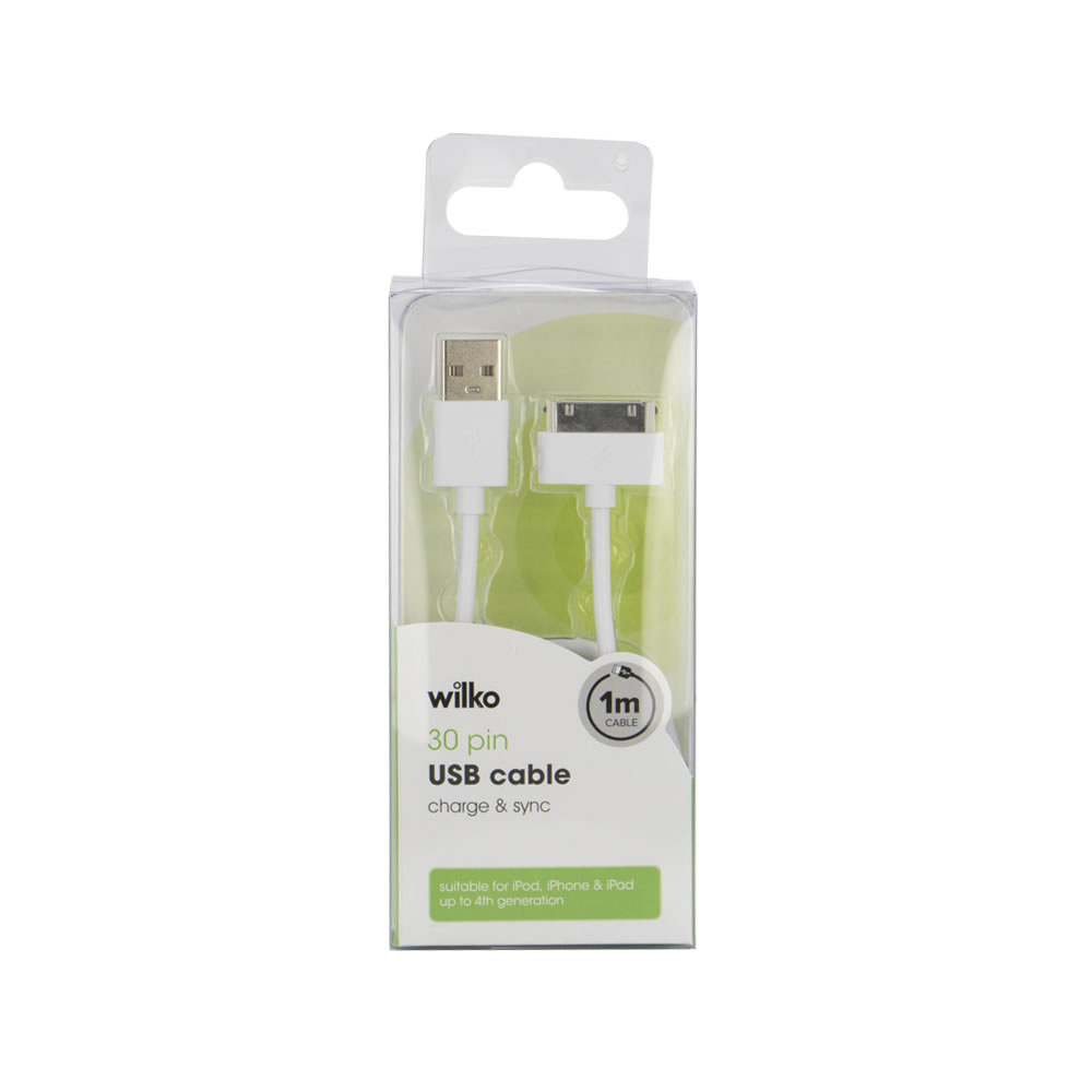 Wilko 30 Pin USB Charging Cable Suitable for iPhones and iPads up to 4th Generation Image 1