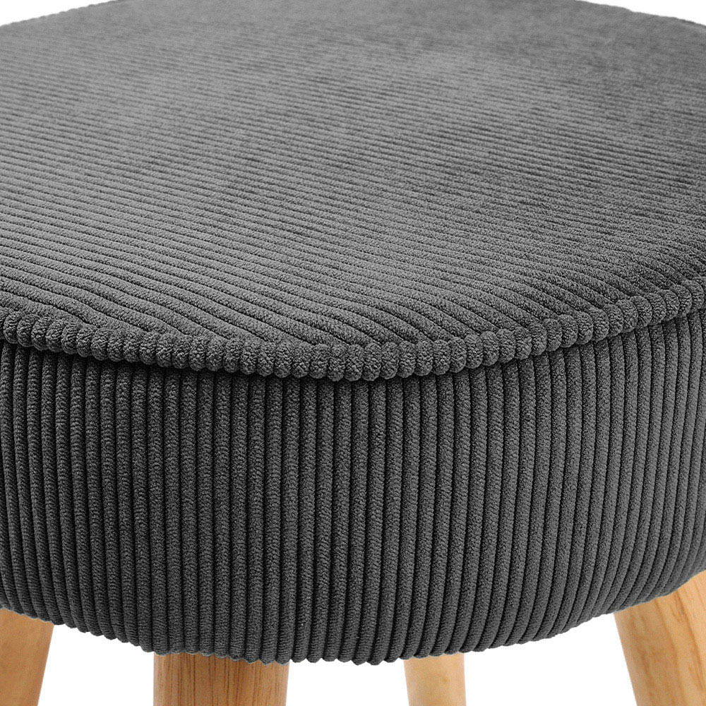 Living and Home Corduroy Round Footstool with Wooden Legs Image 5