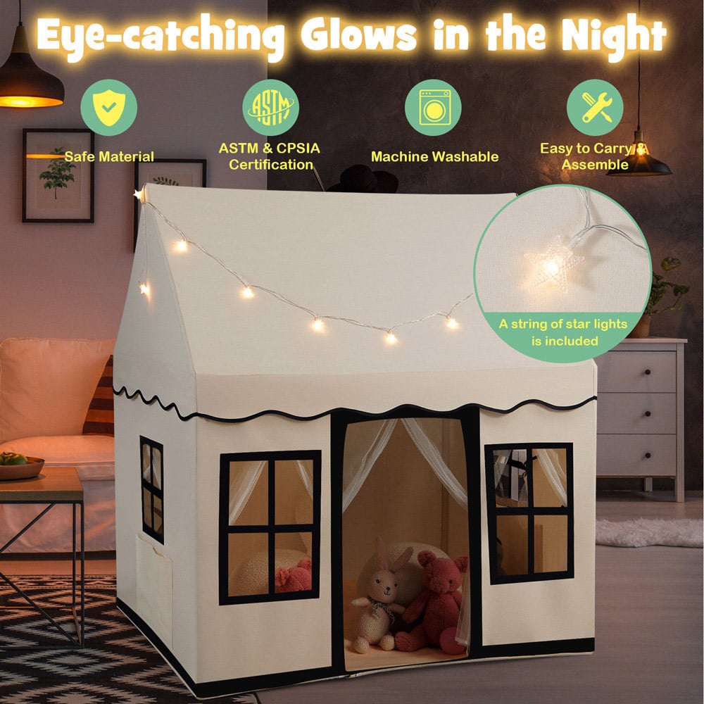 Costway Beige Kids Play Tent with Star Light Image 4