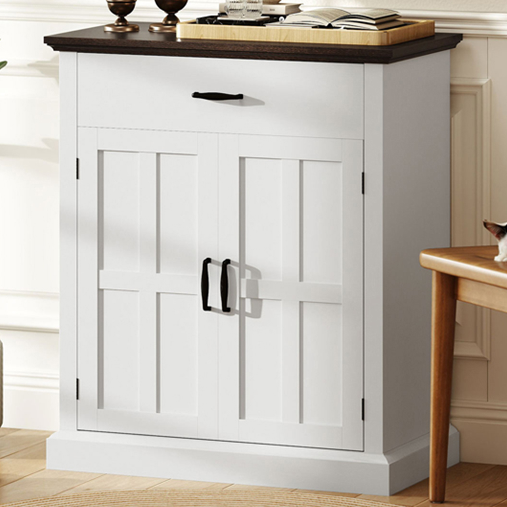 HOMCOM 2 Barn Door White Sideboard Storage Cabinet Image 1