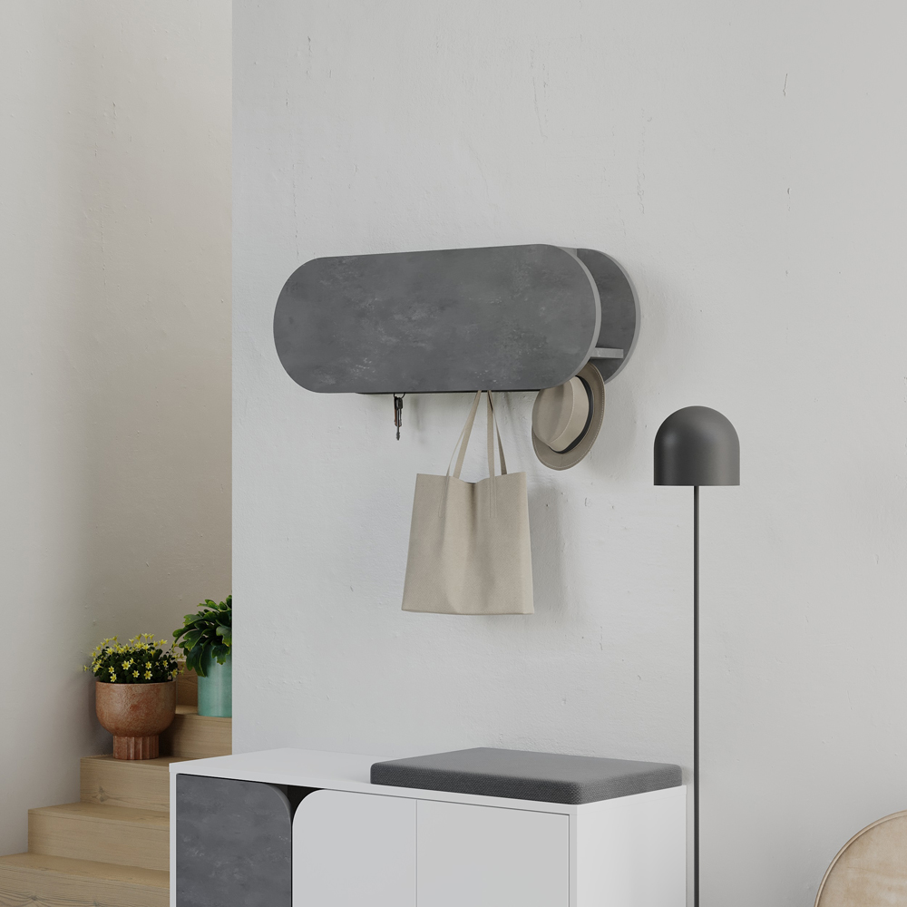 Decortie Kroma 6 Hook Single Door Retro Grey Modern Wall Mounted Coat Hanger with Storage Cabinet Image 2