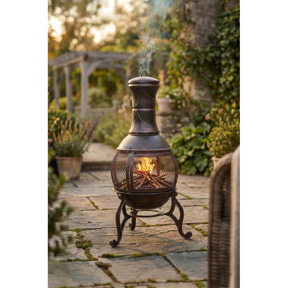 GARDEN VIDA Black and Gold Steel Chiminea Image 5