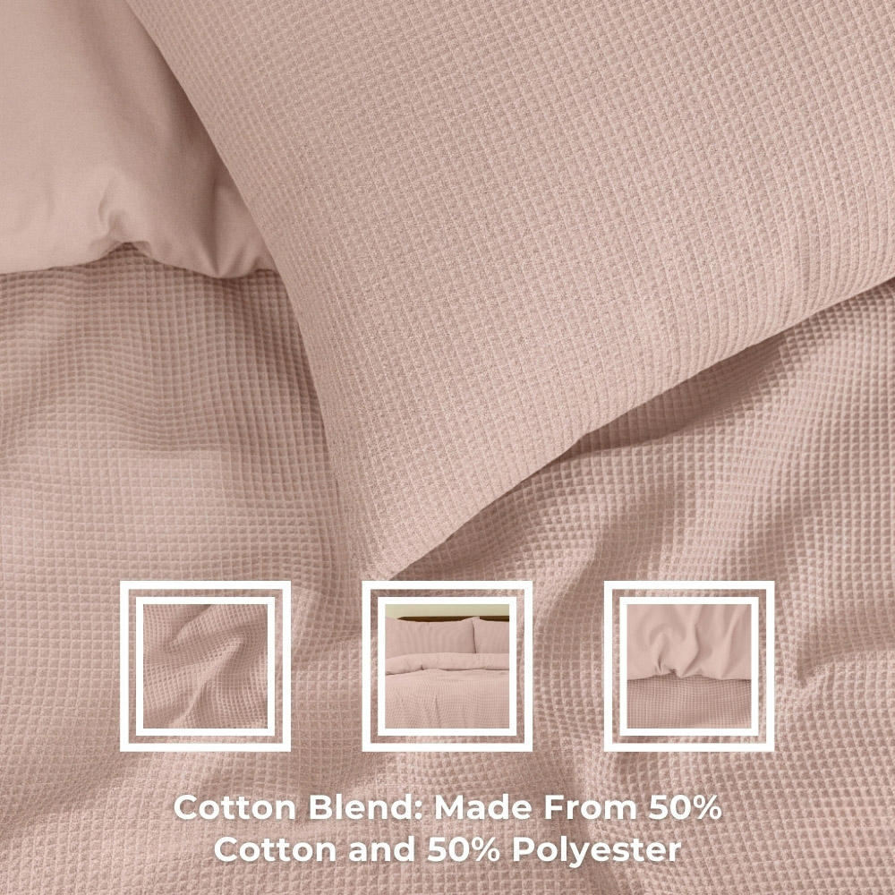 MHG Living Double Pink Chunky Waffle Duvet Cover Set Image 3
