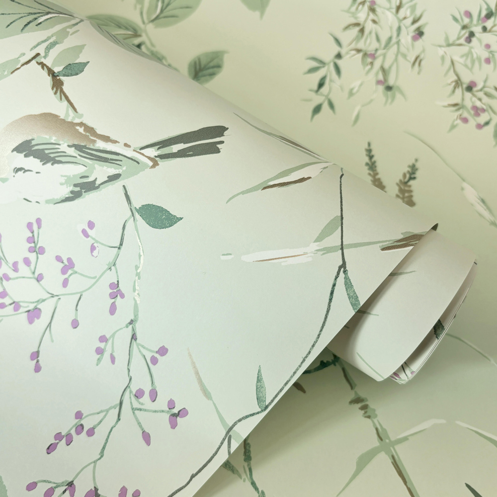 Crown Mariko Floral Mint and Plum Wallpaper Image 3