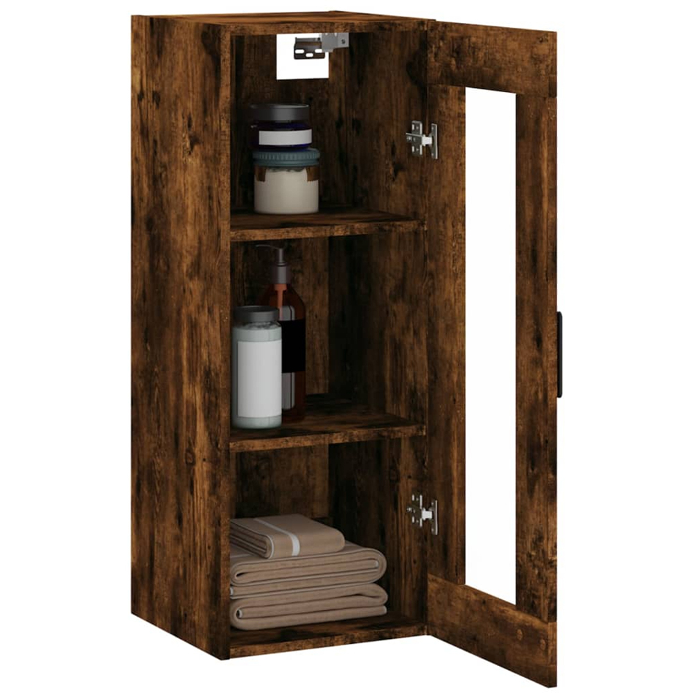 vidaXL Single Glass Door Smoked Oak Wall Mounted Cabinet Image 5