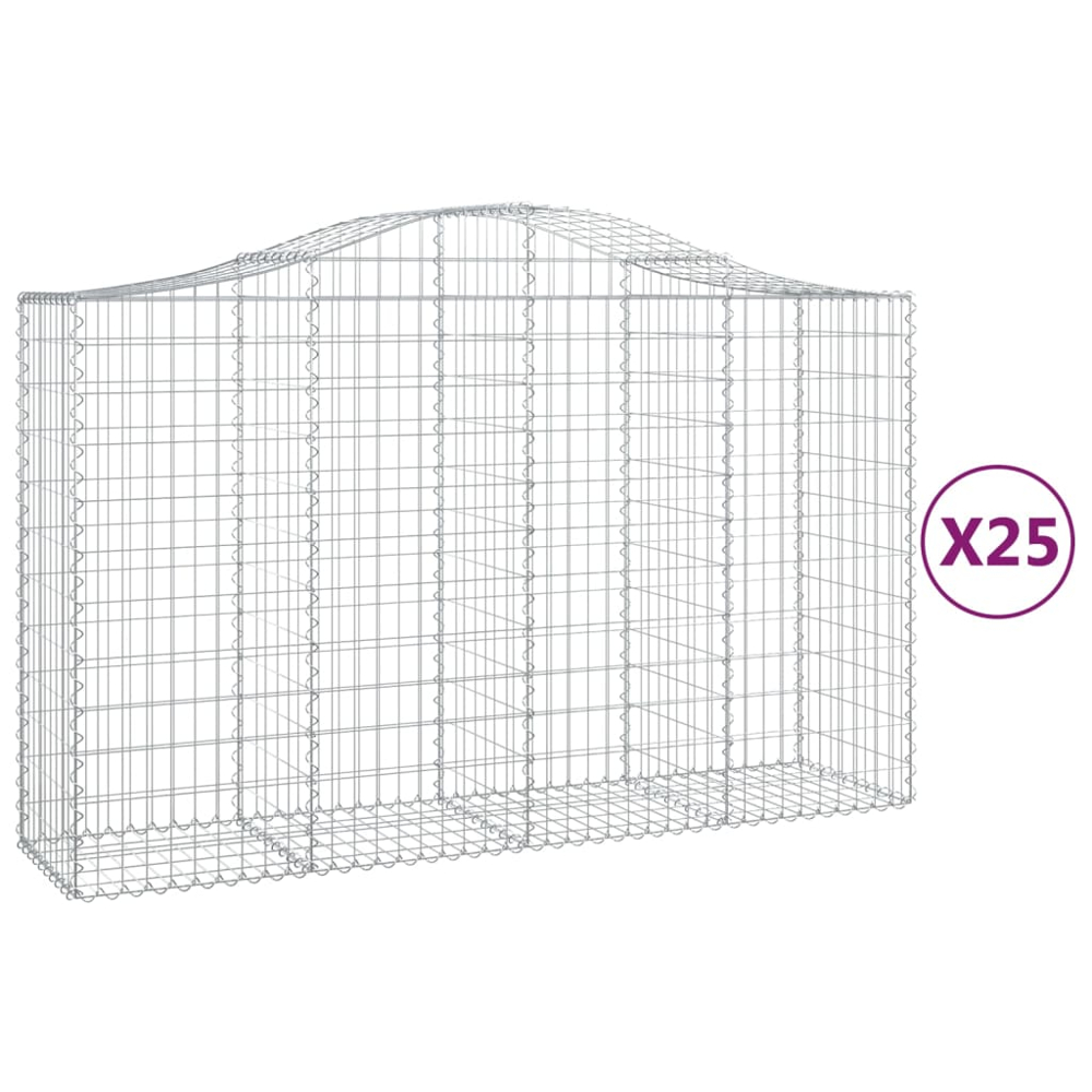 vidaXL Silver Galvanised Iron Arched Gabion Basket 200 x 50 x 120/140cm 25 Pack Image 2