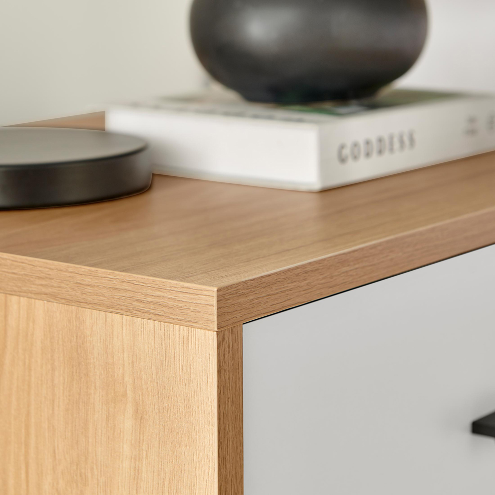 Furniturebox Billet Single Drawer Single Shelf Off White and Wood Effect Bedside Table Image 4