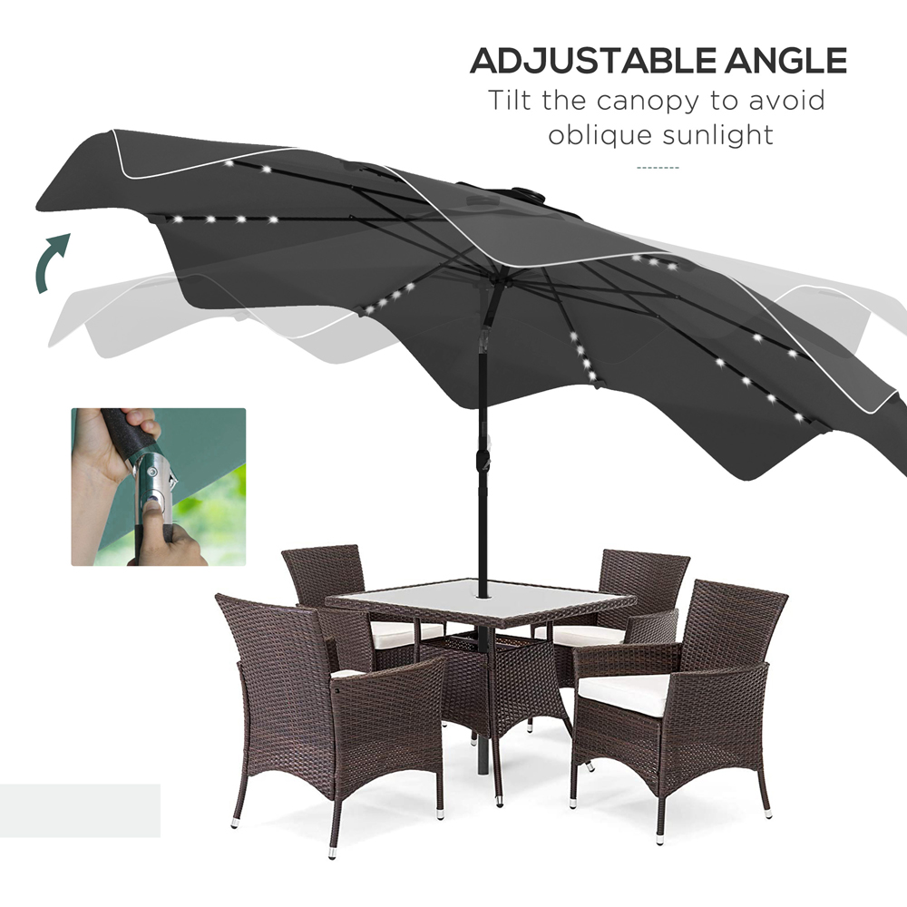Outsunny Dark Grey Solar LED Crank and Tilt Parasol 3m Image 5