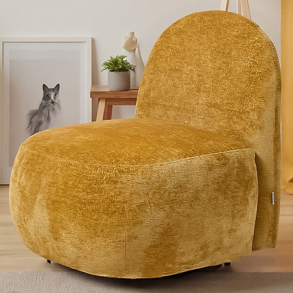 Living and Home Modern Yellow Chenille Upholstered Lounge Chair Image 1