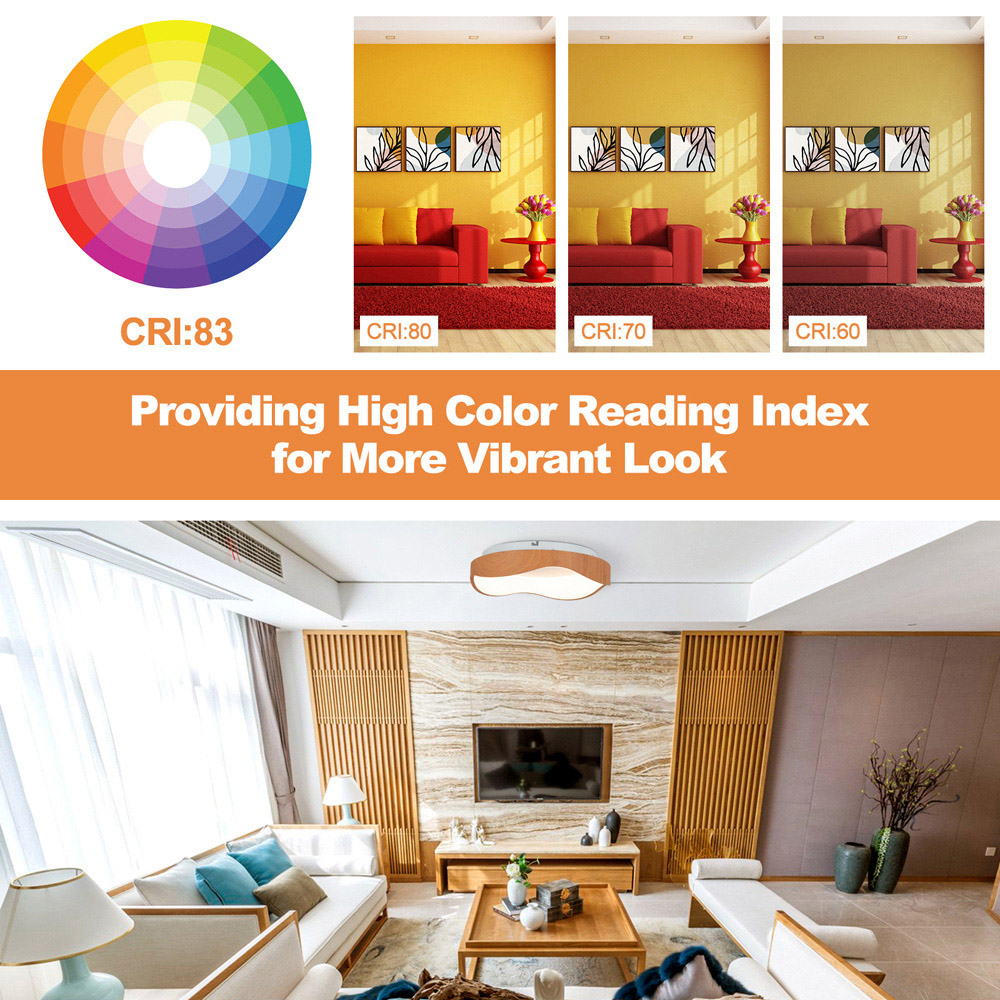 Costway Wood Pattern and Metal Frame Natural LED Mount Ceiling Light Image 6