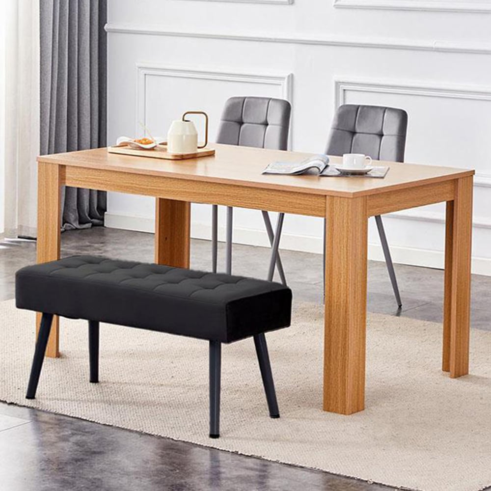 Portland 3 Seater Velvet Wooden Dining Set with Bench Oak Effect Grey and Black Image 1