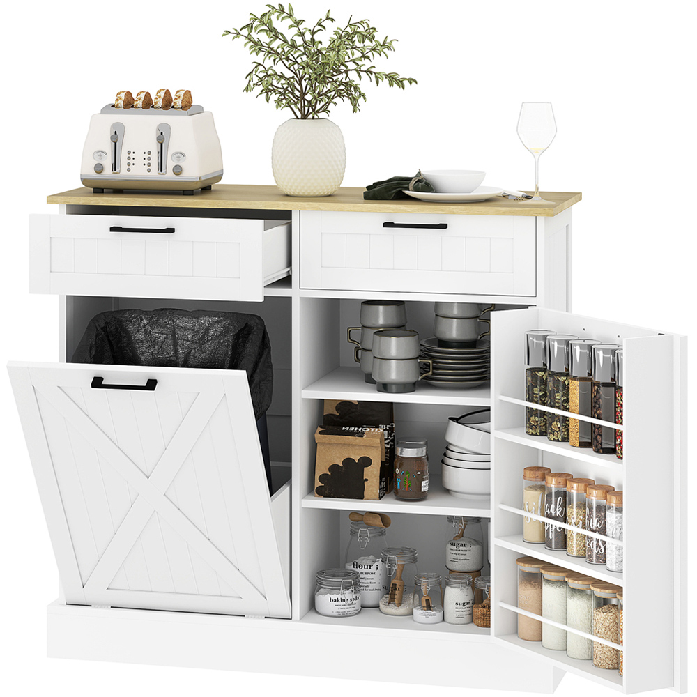 Portland Single Door 2 Drawer White Wood-Effect Sideboard with Tilt Out Trash Bin 38L Image 1
