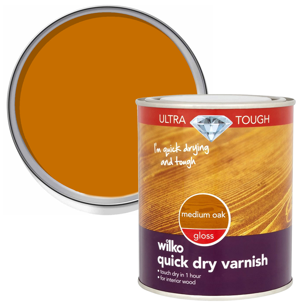 Wilko Ultra Tough Quick Dry Medium Oak Gloss Varnish 750ml Image 1