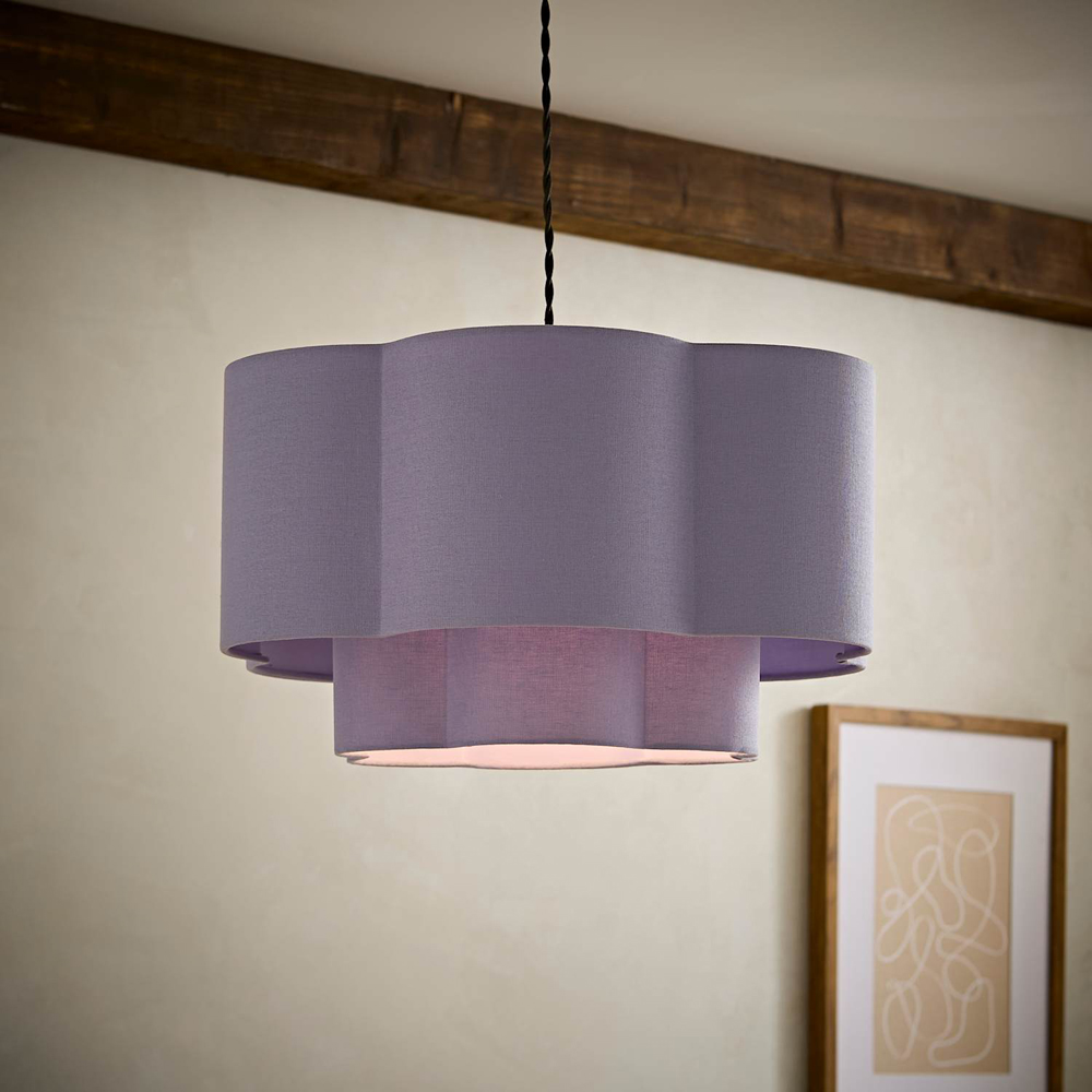 ValueLights Nora 2-Tier Lilac Linen Scallop Lamp Shade 45cm Image 6