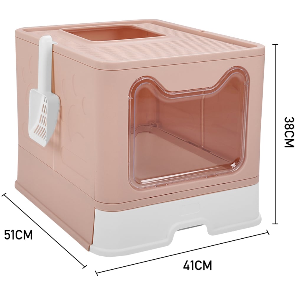 H&O Direct Plastic Foldable Pink Cat Litter Box with Top Entry and Scoop Image 7