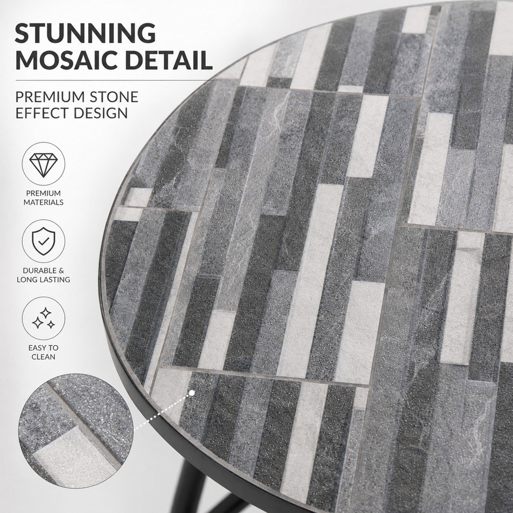 Shatchi Cascade 2 Seater Mosaic Ceramic Tile Top Foldable Bistro Set Image 5