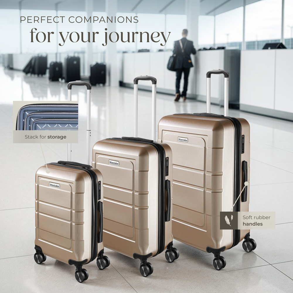 Tectake Brice Set of 3 Champagne Hard Shell Travel Suitcase Set Image 4