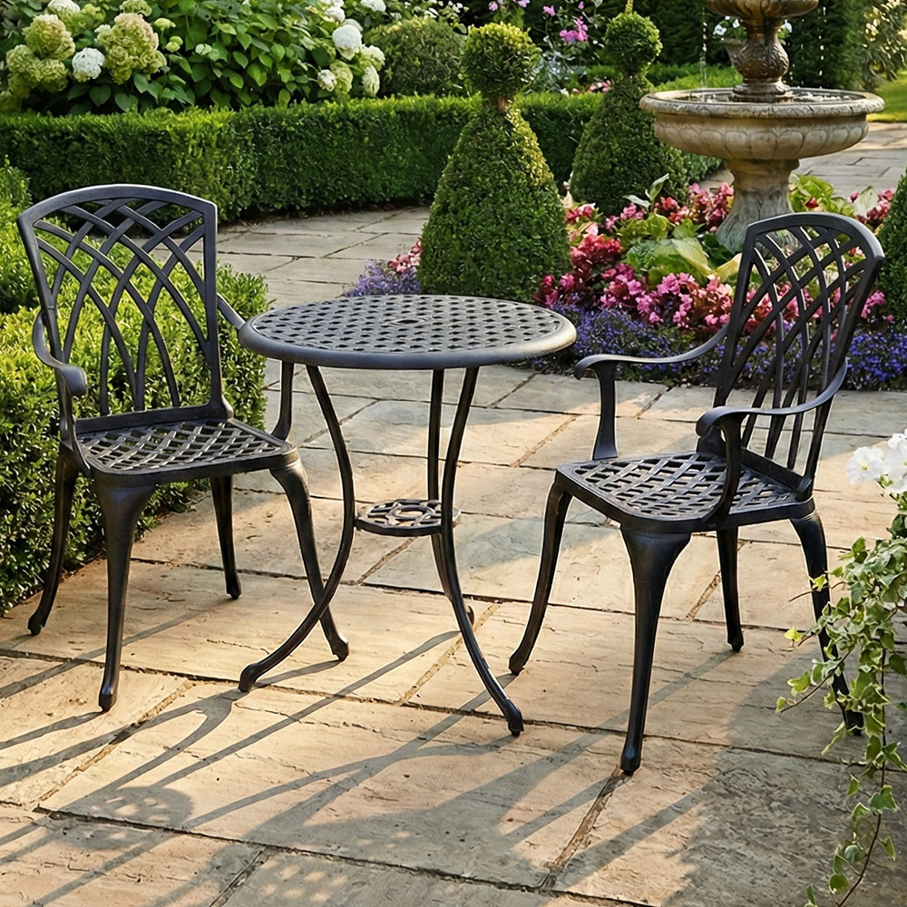 Centurion Supports OSHOWA 2 Seater Black Aluminium Bistro Set with Table Image 1