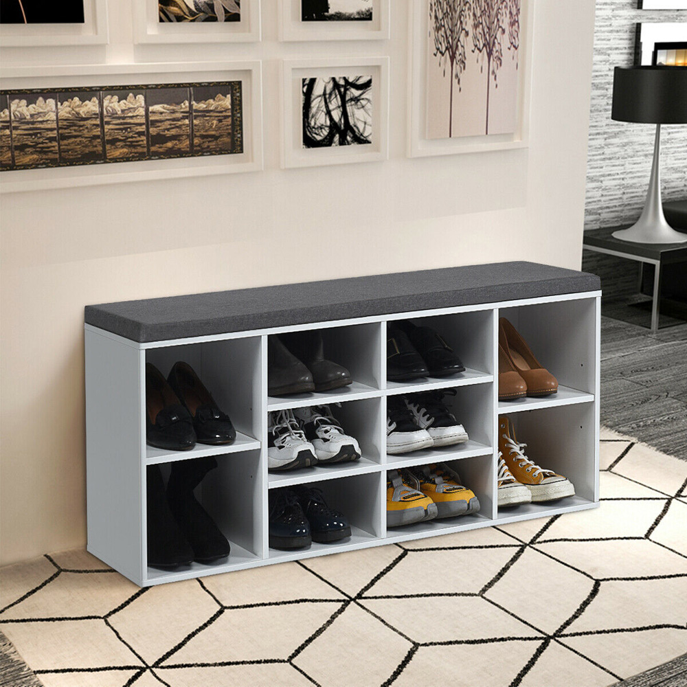 Costway 10 Cube White Shoe Storage Bench Image 5