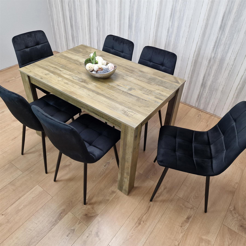 Kosy Koala 6 Seater Velvet Dining Set Rustic Effect and Black Image 6