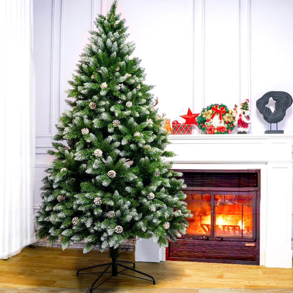 Abrihome Snow Flocked Artificial Christmas Tree with Pine Cones 7ft Image 2