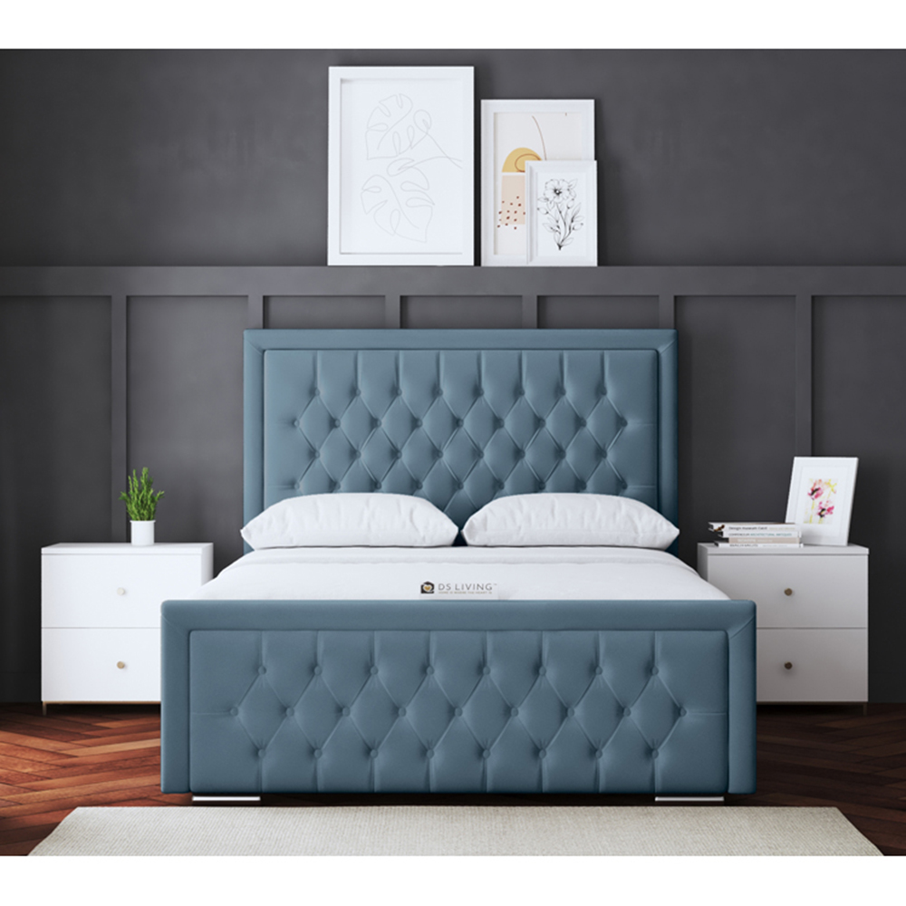 DS Living Allegra Double Blue Upholstered Ottoman Bed with Headboard Image 4